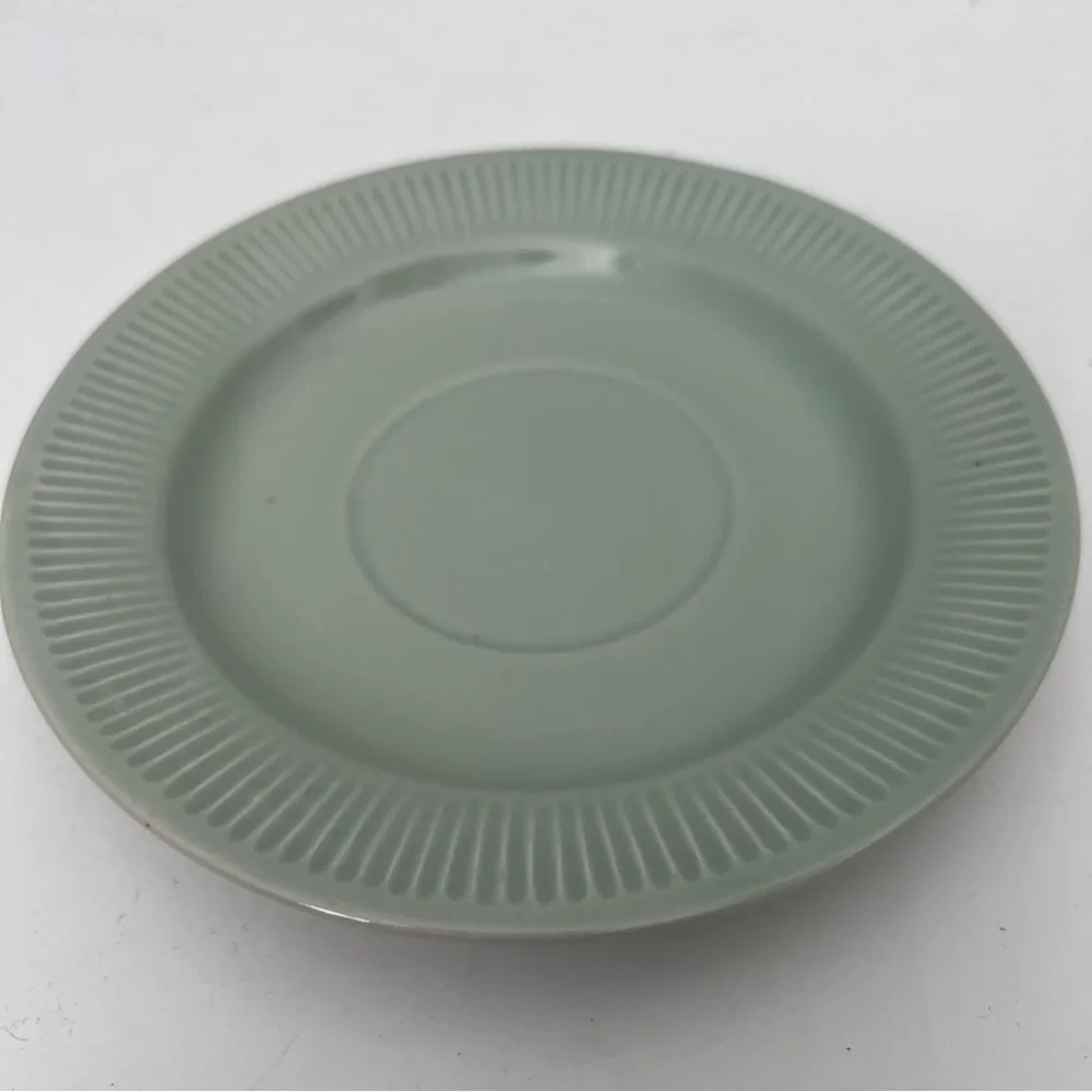 Pottery Barn Ribbed Cup and Saucer Set of 2 Sage Green Cottage Core